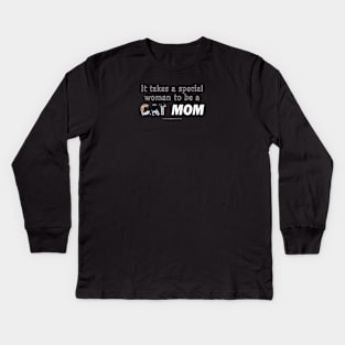 It takes a special woman to be a cat mom - black and white cat kitten oil painting word art Kids Long Sleeve T-Shirt